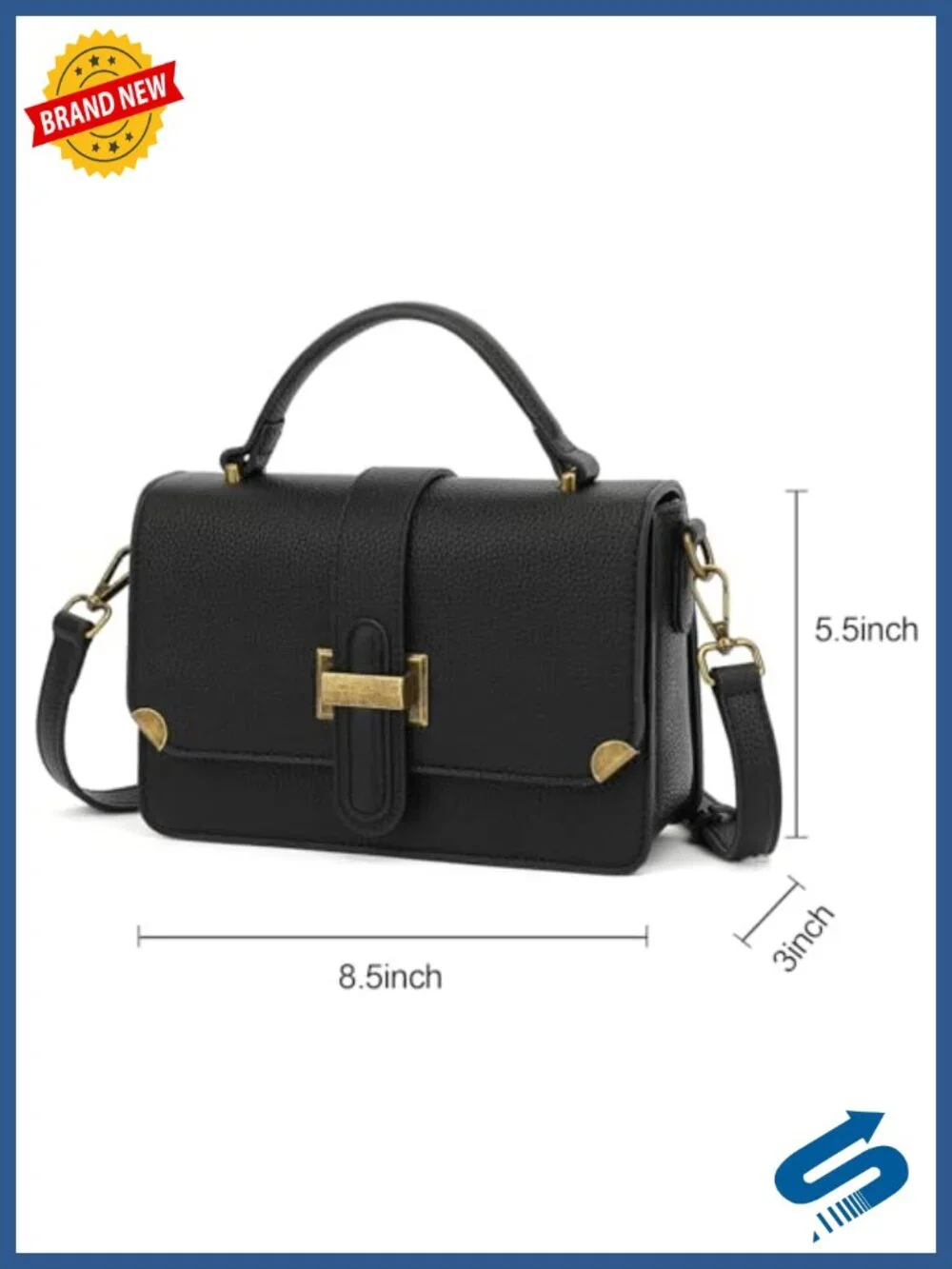 Leather Satchel Crossbody Purse with Top Handle - Gold Hardware - Small Size